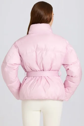 Wasserdichte, übergroße Skijacke mit Gürtel in Powder Pink