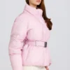 Wasserdichte, übergroße Skijacke mit Gürtel in Powder Pink Wasserdichte, übergroße Skijacke mit Gürtel in Powder Pink