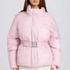 Wasserdichte, übergroße Skijacke mit Gürtel in Powder Pink Wasserdichte, übergroße Skijacke mit Gürtel in Powder Pink