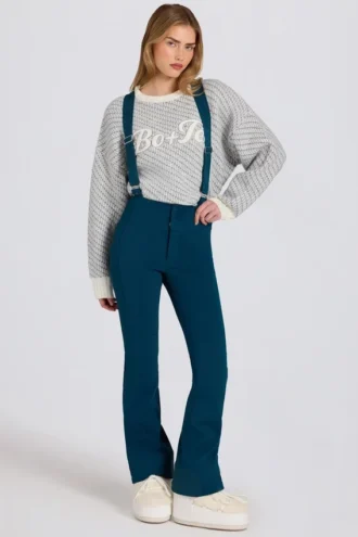 Wasserdichte Latzhose mit hoher Taille und Hosenträgern in Blaugrün