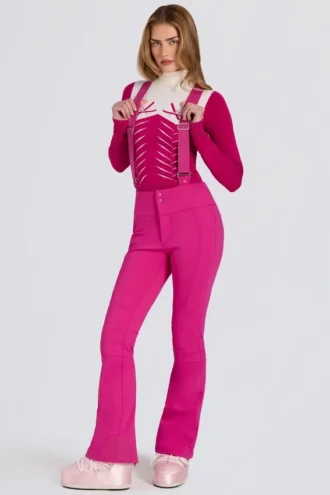 Wasserdichte Latzhose mit hoher Taille und Hosenträgern in Magenta-Pink