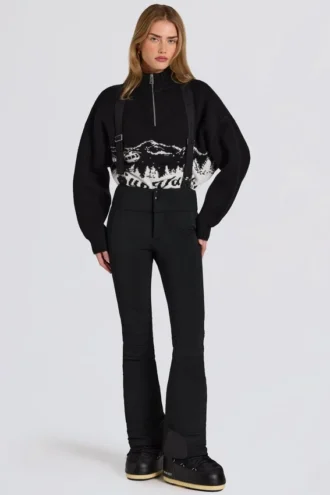 Wasserdichte Latzhose mit hoher Taille und Hosenträgern in Schwarz