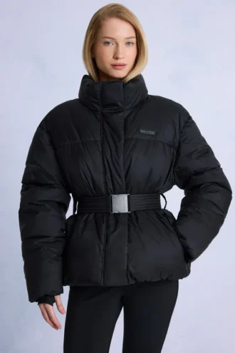 Wasserdichte Oversize-Skijacke mit Gürtel in Schwarz