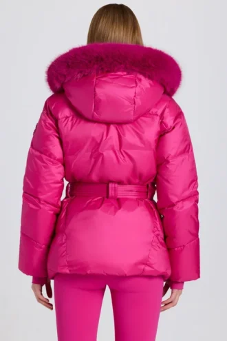 Wasserdichte Skijacke mit Kunstfellkapuze in Magenta-Pink