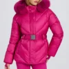 Wasserdichte Skijacke mit Kunstfellkapuze in Magenta-Pink Wasserdichte Skijacke mit Kunstfellkapuze in Magenta-Pink