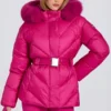 Wasserdichte Skijacke mit Kunstfellkapuze in Magenta-Pink Wasserdichte Skijacke mit Kunstfellkapuze in Magenta-Pink