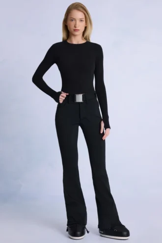 Wasserdichte Skilatzhose mit Gürtel in Schwarz