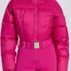 Wasserdichter, gefütterter Skianzug mit Gürtel in Magenta-Pink Wasserdichter, gefütterter Skianzug mit Gürtel in Magenta-Pink