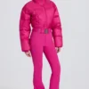 Wasserdichter, gefütterter Skianzug mit Gürtel in Magenta-Pink Wasserdichter, gefütterter Skianzug mit Gürtel in Magenta-Pink