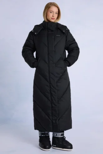Wasserdichter langer Parka mit Kapuze in Schwarz