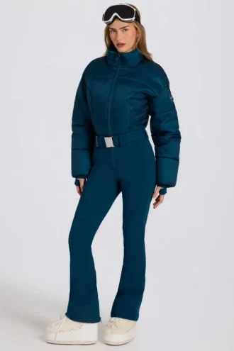 Wasserdichter, wattierter Skianzug mit Gürtel in Teal