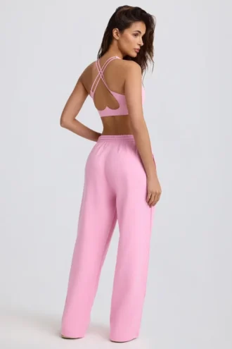 Weiche Jogginghose aus Baumwolljersey mit mittlerer Leibhöhe und weitem Bein in Babyrosa