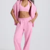 Weiche Jogginghose aus Baumwolljersey mit mittlerer Leibhöhe und weitem Bein in Babyrosa Weiche Jogginghose aus Baumwolljersey mit mittlerer Leibhöhe und weitem Bein in Babyrosa