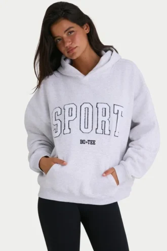 Weicher Baumwoll-Fleece-Hoodie in Oversize-Passform in Meliertem Grau