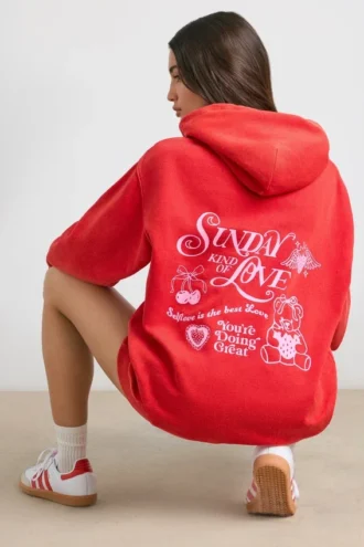 Weicher Oversize-Hoodie aus Baumwolljersey in Rot