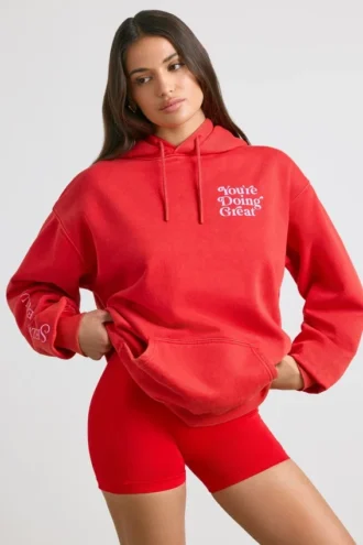 Weicher Oversize-Hoodie aus Baumwolljersey in Rot