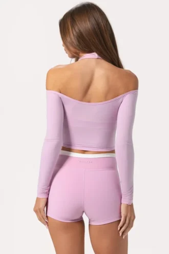Weiches Jersey-Oberteil mit schulterfreiem Ausschnitt in Sweet Pink