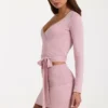 Weiches Strick-Wickel-Oberteil in Blush