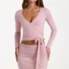 Weiches Strick-Wickel-Oberteil in Blush