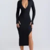Yael Modal-Plunge-V-Ausschnitt-Midaxi-Kleid in Schwarz