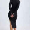 Yael Modal-Plunge-V-Ausschnitt-Midaxi-Kleid in Schwarz