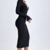 Yael Modal-Plunge-V-Ausschnitt-Midaxi-Kleid in Schwarz