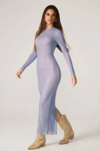 Yasmin Maxikleid mit Verzierungen und langen Ärmeln in Blau