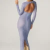 Yasmin Maxikleid mit Verzierungen und langen Ärmeln in Blau Yasmin Maxikleid mit Verzierungen und langen Ärmeln in Blau