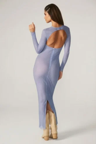 Yasmin Maxikleid mit Verzierungen und langen Ärmeln in Blau
