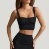 Yolanda Pointelle-Strick-Crop-Oberteil in Schwarz