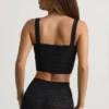 Yolanda Pointelle-Strick-Crop-Oberteil in Schwarz