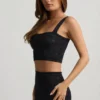 Yolanda Pointelle-Strick-Crop-Oberteil in Schwarz