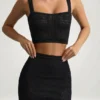 Yolanda Pointelle-Strick-Crop-Oberteil in Schwarz