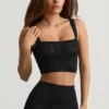 Yolanda Pointelle-Strick-Crop-Oberteil in Schwarz