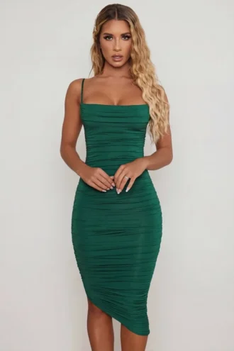 You’re My Type – Midi-Kleid mit Cowl-Ausschnitt und Rüschen in Grün