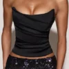Yulea Satin-Korsett-Oberteil mit Schnürung in Schwarz-Lila Yulea Satin-Korsett-Oberteil mit Schnürung in Schwarz-Lila
