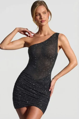 Zahira Minikleid mit Verzierung und einer Schulter in Schwarz