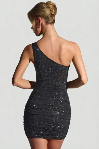 Zahira Minikleid mit Verzierung und einer Schulter in Schwarz
