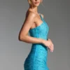 Zahira verziertes One-Shoulder-Minikleid in Aquablau Zahira verziertes One-Shoulder-Minikleid in Aquablau