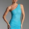 Zahira verziertes One-Shoulder-Minikleid in Aquablau Zahira verziertes One-Shoulder-Minikleid in Aquablau