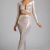 Zahra Mid Rise Metallic Jersey Rock in Hellgold Zahra Mid Rise Metallic Jersey Rock in Hellgold