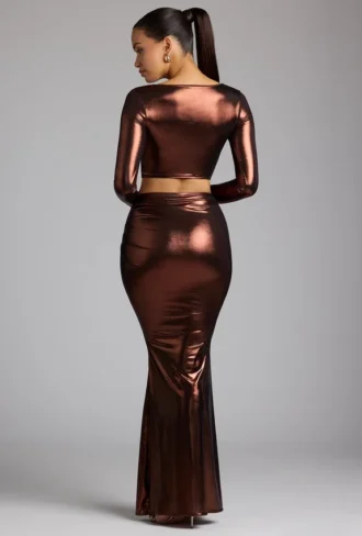 Zahra Mid Rise Metallic Jersey Rock in Kupferbronze