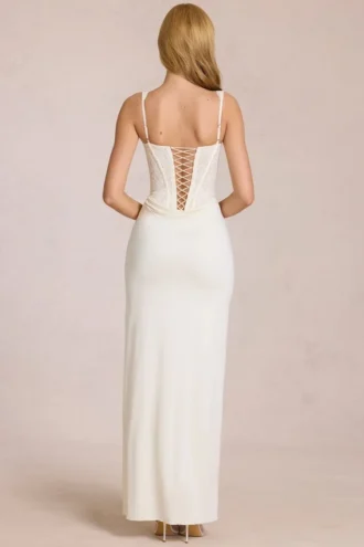 Zalia Spitzen-Korsett-Maxikleid in Elfenbein