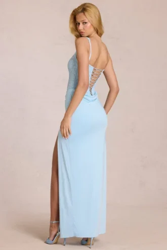 Zalia Spitzenkorsett-Maxikleid in Puderblau