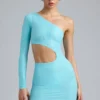 Zanab Metallic-Minikleid mit Cut-outs und einer Schulter in Eisblau Zanab Metallic-Minikleid mit Cut-outs und einer Schulter in Eisblau