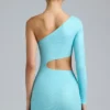 Zanab Metallic-Minikleid mit Cut-outs und einer Schulter in Eisblau Zanab Metallic-Minikleid mit Cut-outs und einer Schulter in Eisblau