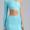 Zanab Metallic-Minikleid mit Cut-outs und einer Schulter in Eisblau Zanab Metallic-Minikleid mit Cut-outs und einer Schulter in Eisblau