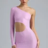 Zanab Metallic-Minikleid mit Cut-outs und einer Schulter in Violett-Rosa