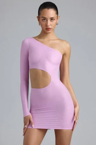 Zanab Metallic-Minikleid mit Cut-outs und einer Schulter in Violett-Rosa