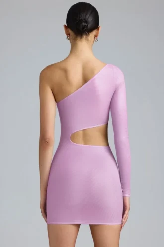 Zanab Metallic-Minikleid mit Cut-outs und einer Schulter in Violett-Rosa